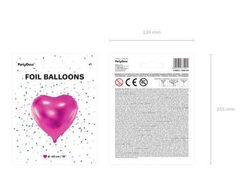 Balon foliowy Serce, 45cm, Ciemny Róż Partydeco Balon foliowy Serce, 45cm, Ciemny Róż Partydeco