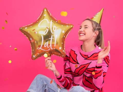 Balon foliowy Sto lat! Złota gwiazda 40 cm Partydeco Balon foliowy Sto lat! Złota gwiazda 40 cm Partydeco