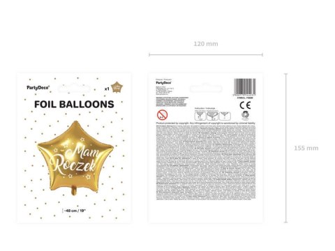 Balon foliowy złota Gwiazdka Mam Roczek, 48cm Partydeco Balon foliowy złota Gwiazdka Mam Roczek, 48cm Partydeco