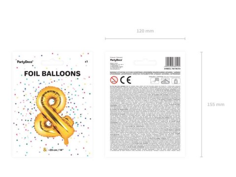 Balon foliowy znak & 35cm, Złota Partydeco Balon foliowy znak & 35cm, Złota Partydeco