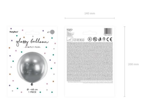 Balon lateksowy Gigant, Glossy, Chrome, Srebrny, 60cm, 1 szt. Partydeco Balon lateksowy Gigant, Glossy, Chrome, Srebrny, 60cm, 1 szt. Partydeco