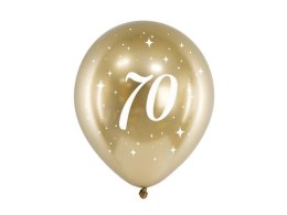 Balony Glossy 70 urodziny, Złoty chrom, 30cm, 6 szt. Partydeco