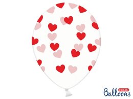 Balony Przezroczyste w czerwone Serduszka 30cm, 6 szt. Partydeco