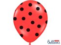 Balony czerwone w czarne groszki kropki, 30cm (1 op. / 6 szt.) Partydeco