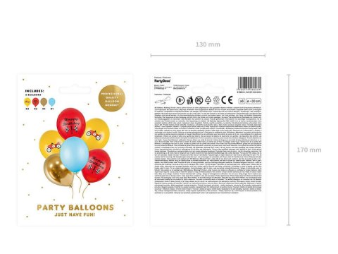Balony lateksowe Happy Birthday, auto 30cm, 6 szt. Partydeco Balony lateksowe Happy Birthday, auto 30cm, 6 szt. Partydeco