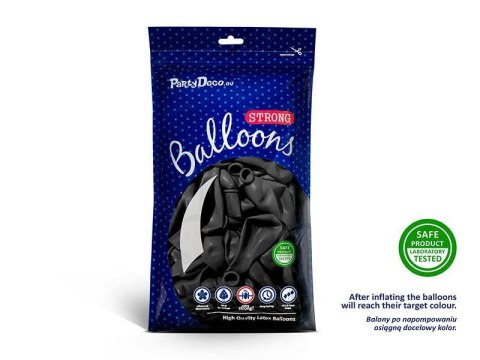 Balony lateksowe Strong, Czarne, Metallic Black, 30cm, 100 szt. Partydeco Balony lateksowe Strong, Czarne, Metallic Black, 30cm, 100 szt. Partydeco