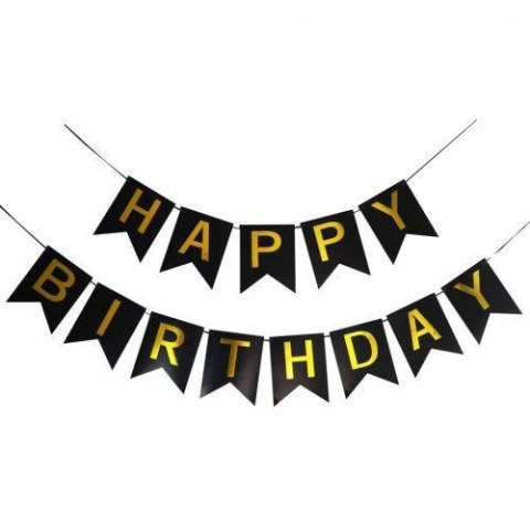 Girlanda urodzinowa Happy Birthday, czarna, złoty napis, 16cm VivaParty Girlanda urodzinowa Happy Birthday, czarna, złoty napis, 16cm VivaParty
