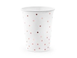 Kubeczki Kropki, Białe, rose gold 260ml Partydeco