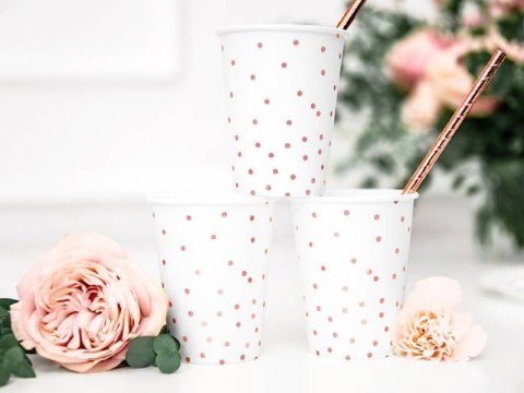 Kubeczki Kropki, Białe, rose gold 260ml Partydeco Kubeczki Kropki, Białe, rose gold 260ml Partydeco