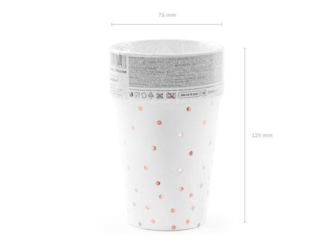 Kubeczki Kropki, Białe, rose gold 260ml Partydeco Kubeczki Kropki, Białe, rose gold 260ml Partydeco