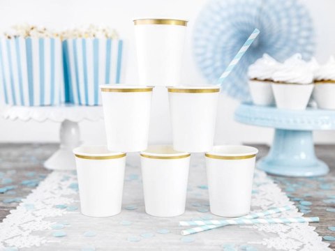 Kubeczki, białe ze złotą obwódką, 260 ml EU Partydeco Kubeczki, białe ze złotą obwódką, 260 ml EU Partydeco