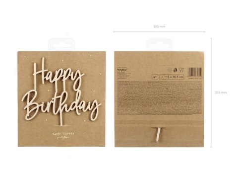 Topper drewniany urodzinowy Happy Birthday, 14cm Partydeco Topper drewniany urodzinowy Happy Birthday, 14cm Partydeco