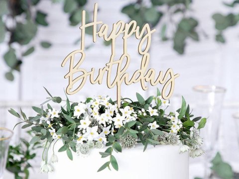Topper drewniany urodzinowy Happy Birthday, 14cm Partydeco Topper drewniany urodzinowy Happy Birthday, 14cm Partydeco