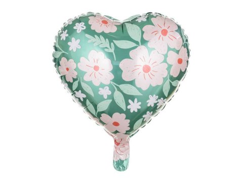 Balon foliowy Serce zielone w kwiaty 45cm Partydeco