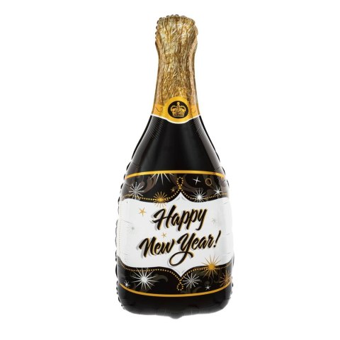 Balon foliowy Szampan Happy New Year czarny 100x49 cm VivaParty