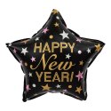 Balon foliowy gwiazda Happy New Year czarna 45 cm PartyPal