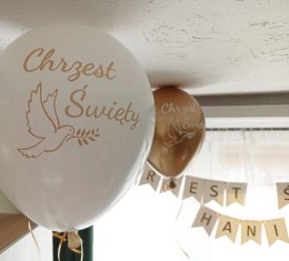 Balony lateksowe Chrzest Święty białe, złoty nadruk 10 szt. Flowballoons