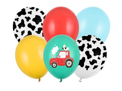 Balony lateksowe Farma, traktor 30cm, 6 sztuk Partydeco