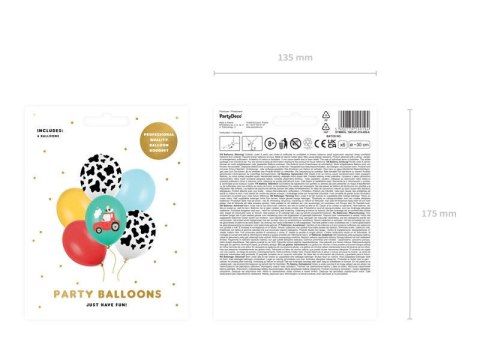 Balony lateksowe Farma, traktor 30cm, 6 sztuk Partydeco Balony lateksowe Farma, traktor 30cm, 6 sztuk Partydeco