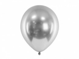 Balony lateksowe Glossy, Chrome, Srebrne, 30cm, 10 szt. Partydeco