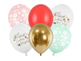 Balony lateksowe Love you mom Dzień matki, kwiatki 30cm, 6 sztuk Partydeco