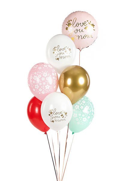 Balony lateksowe Love you mom Dzień matki, kwiatki 30cm, 6 sztuk Partydeco Balony lateksowe Love you mom Dzień matki, kwiatki 30cm, 6 sztuk Partydeco