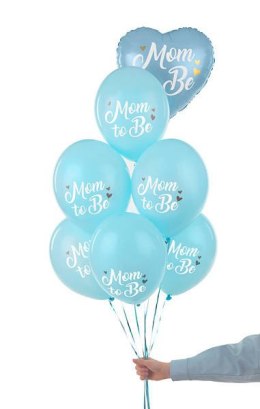 Balony lateksowe Mom to be, pastelowy niebieski 30cm, 6 sztuk Partydeco