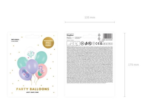 Balony lateksowe Morski świat syrenka 30cm, 6 sztuk Partydeco Balony lateksowe Morski świat syrenka 30cm, 6 sztuk Partydeco