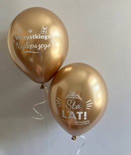 Balony lateksowe Urodzinowe Złote Chrome Sto Lat, 30cm, 10 szt. Flowballoons