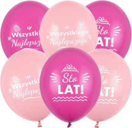 Balony lateksowe urodzinowe Sto Lat, różowe, 30cm, 10 szt. Flowballoons