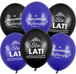 Balony urodzinowe Sto Lat, granatowe mix, 30cm, 10 szt. Flowballoons