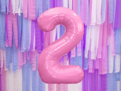 Balon foliowy Cyfra 2, 86cm, różowy Partydeco Balon foliowy Cyfra 2, 86cm, różowy Partydeco