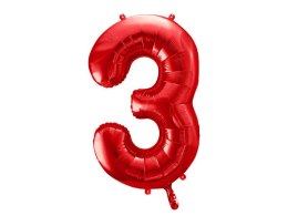 Balon foliowy Cyfra 3 czerwona, 86cm Partydeco