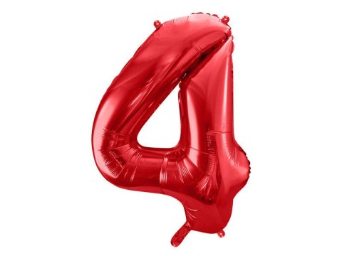 Balon foliowy Cyfra 4 czerwona, 86cm Partydeco Balon foliowy Cyfra 4 czerwona, 86cm Partydeco
