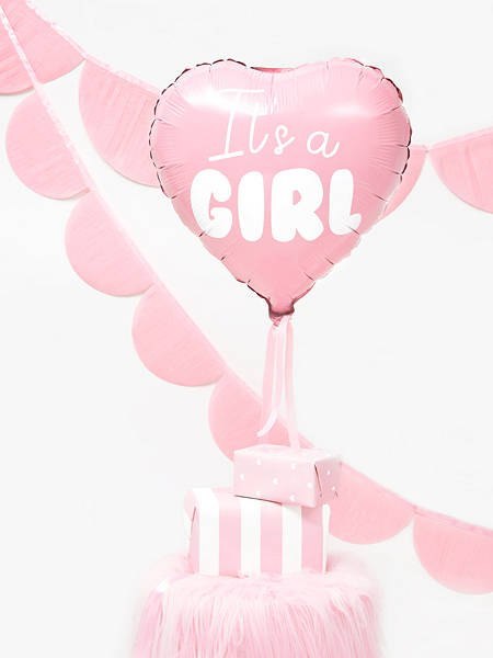 Balon foliowy Serce Różowe - It's a girl, 45cm Partydeco Balon foliowy Serce Różowe - It's a girl, 45cm Partydeco