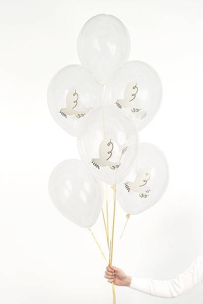 Balony Gołąb, Crystal Clear, 30cm 6szt. Partydeco Balony Gołąb, Crystal Clear, 30cm 6szt. Partydeco