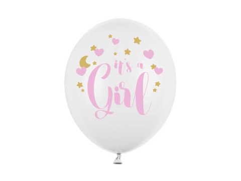 Balony lateksowe It's a Girl, Pastel Pure White, 30cm, 6 szt. Partydeco