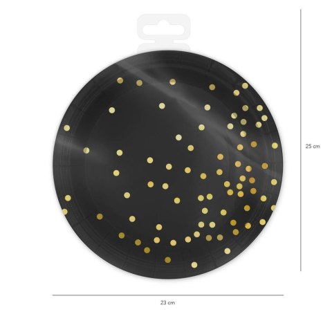 Papierowe talerze Czarne w złote kropki, 23cm 6 sztuk PartyPal Papierowe talerze Czarne w złote kropki, 23cm 6 sztuk PartyPal