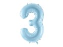 Balon foliowy Cyfra 3, 86cm, jasny niebieski Partydeco