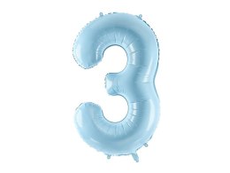 Balon foliowy Cyfra 3, 86cm, jasny niebieski Partydeco