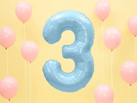 Balon foliowy Cyfra 3, 86cm, jasny niebieski Partydeco Balon foliowy Cyfra 3, 86cm, jasny niebieski Partydeco