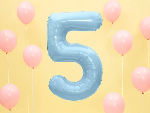 Balon foliowy Cyfra 5, 86cm, jasny niebieski Partydeco Balon foliowy Cyfra 5, 86cm, jasny niebieski Partydeco
