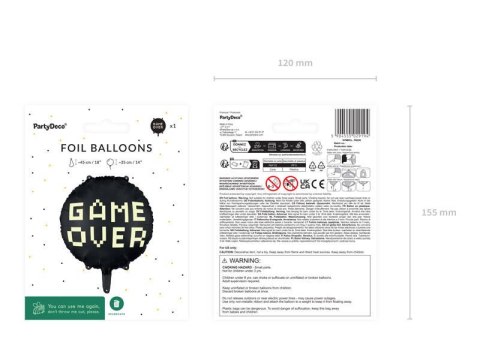 Balon foliowy Game Over, 46 cm Partydeco Balon foliowy Game Over, 46 cm Partydeco