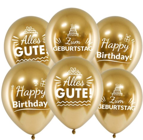 Balony urodzinowe po niemiecku, złote Chrom Zum Geburtstag, 30cm, 10 szt. Flowballoons Balony urodzinowe po niemiecku, złote Chrom Zum Geburtstag, 30cm, 10 szt. Flowballoons