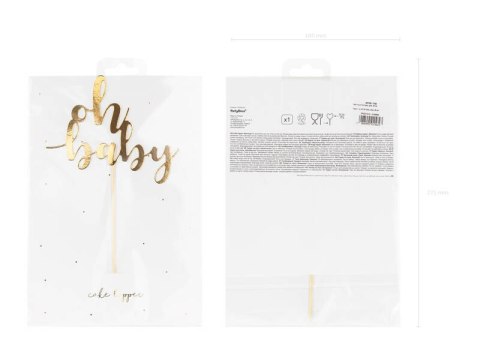Papierowy topper na baby shower "oh baby" złoty, 25cm Partydeco Papierowy topper na baby shower "oh baby" złoty, 25cm Partydeco