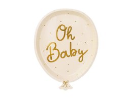 Talerzyki Baby Shower, Oh Baby, beżowe, 17,5x22cm ,6 szt. Partydeco