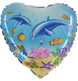 Balon Foliowy w kształcie serca z Delfinami - 46 cm Grabo Grabo