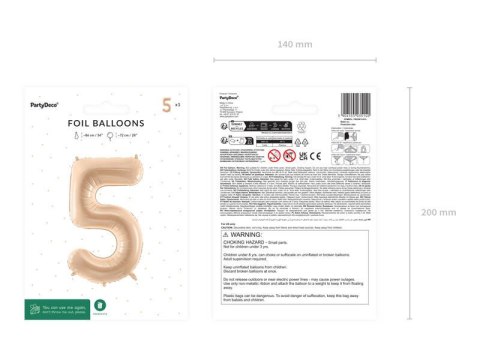 Balon foliowy Cyfra 5, 72cm, beżowa, kremowa Partydeco Balon foliowy Cyfra 5, 72cm, beżowa, kremowa Partydeco