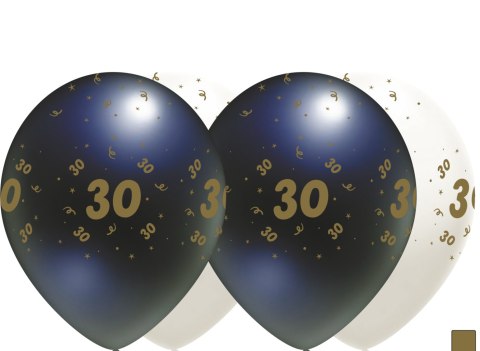 Balony urodzinowe czarne, "30", 30cm, 50 szt. Flowballoons