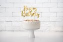 Papierowy topper na tort Happy Birthday, złoty, 22.5cm Partydeco